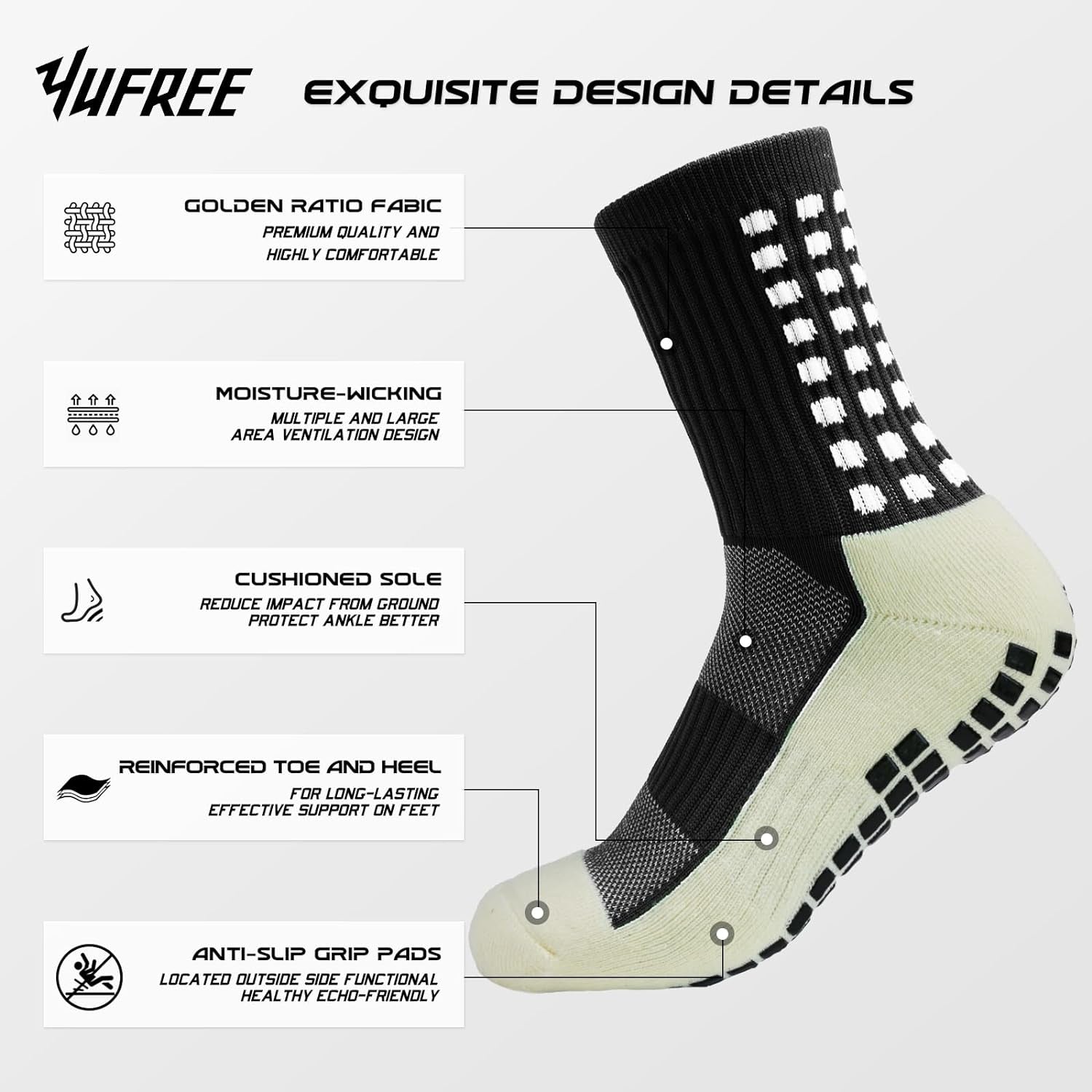 4 Pairs Mens Grip Soccer Socks Non Slip Grippy Women Socks for Football Basketball Sports