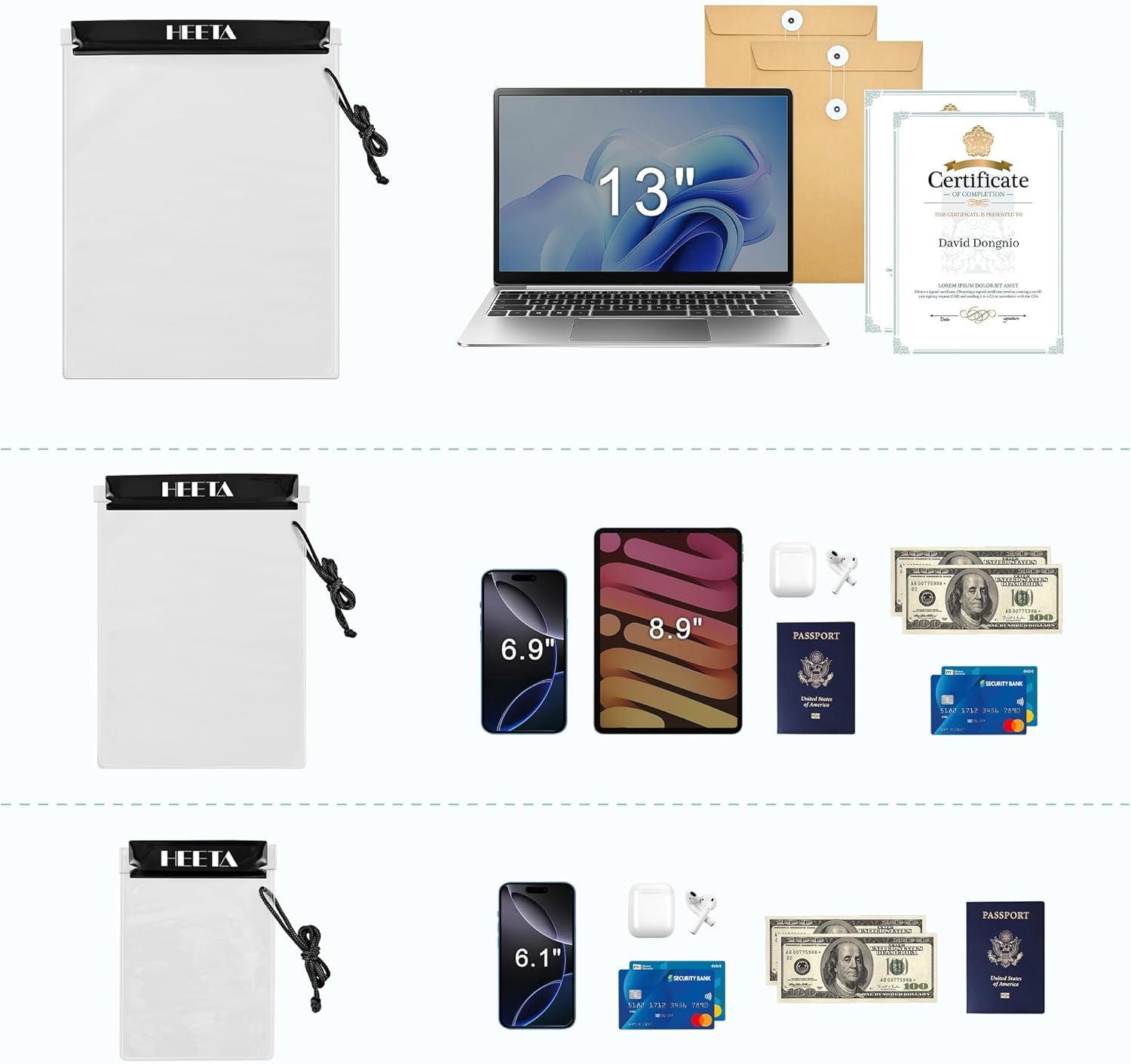 5-Pack Clear Waterproof Dry Bag Pouch, Water Tight Cases Dry Bags Document Holder for Camera Mobile Phone Maps, Kayaking Boating