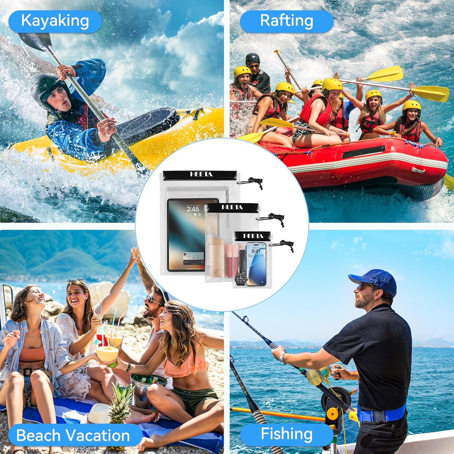5-Pack Clear Waterproof Dry Bag Pouch, Water Tight Cases Dry Bags Document Holder for Camera Mobile Phone Maps, Kayaking Boating